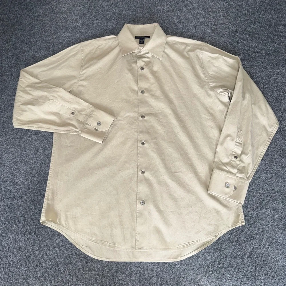 Banana Republic Mens Stretch Button Down Shirt Tan Khaki Long Sleeve Size M